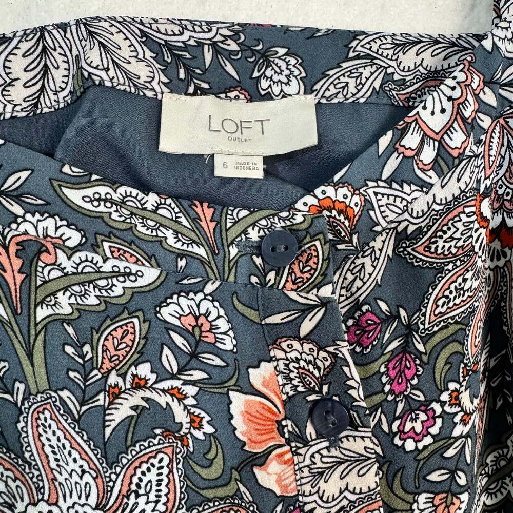 Loft Ann Taylor Dark Paisley Floral Gray Button Down Sundress Size 6 Sleeveless - Picture 7 of 8